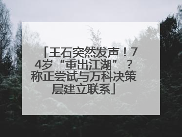 王石突然发声！74岁“重出江湖”？称正尝试与万科决策层建立联系