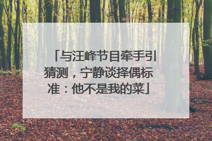 与汪峰节目牵手引猜测，宁静谈择偶标准：他不是我的菜