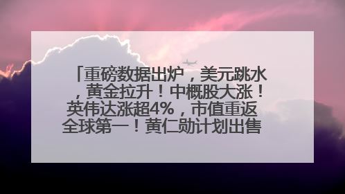 重磅数据出炉，美元跳水，黄金拉升！中概股大涨！英伟达涨超4%，市值重返全球第一！黄仁勋计划出售至多600万股股票