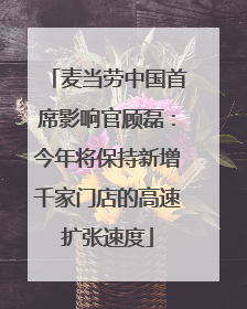 麦当劳中国首席影响官顾磊：今年将保持新增千家门店的高速扩张速度